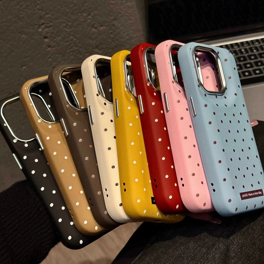 Solid Color Polka Dot Drum Bag Cute Sweet Phone Case Suitable for iPhone16 iPhone15 iPhone14 iPhone13