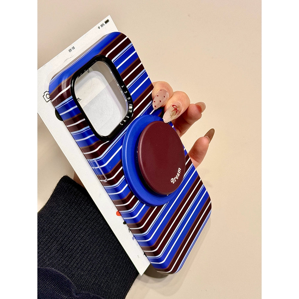 Blue Brown Striped Magnetic Bracket Mobile Phone Case Suitable for iPhone16 iPhone15 iPhone14 iPhone13