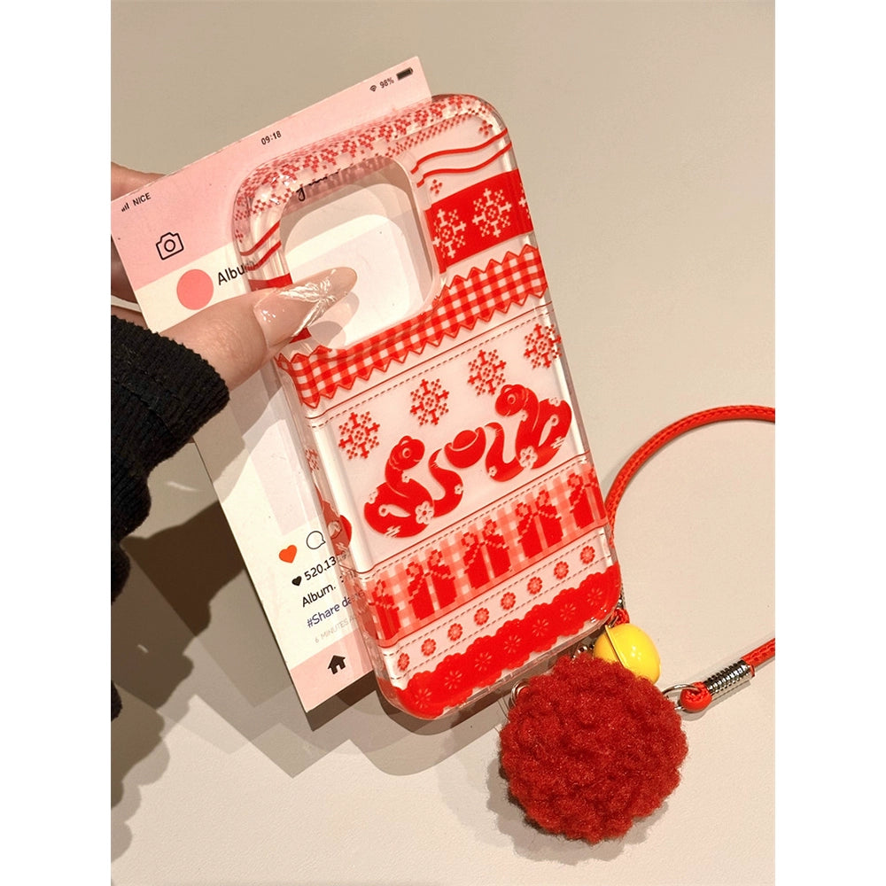 Red Background Snowflake Ingot Snake Lucky Phone Case Suitable for iPhone16 iPhone15 iPhone14 iPhone13