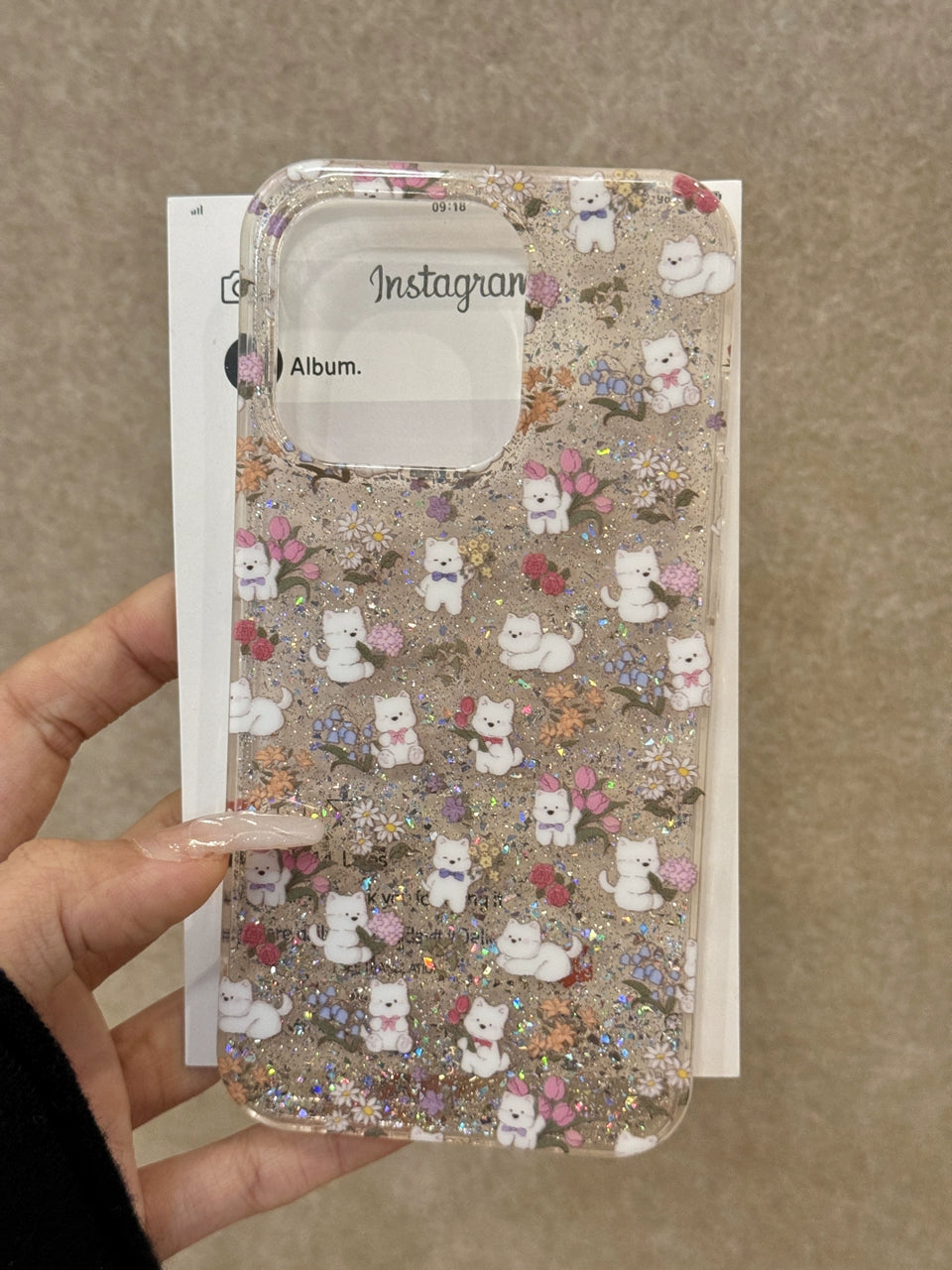 Cartoon Translucent Glitter Flower Puppy Cute Aesthetic Phone Case Suitable for iPhone16 iPhone15 iPhone14 iPhone13