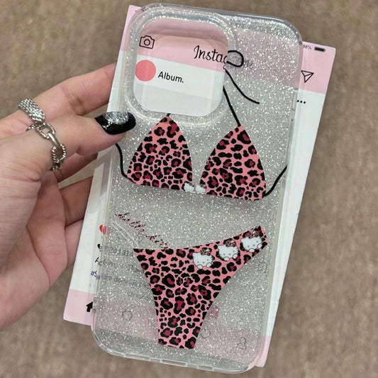 Cat Bikini Silver Glitter Phone Case Suitable for iPhone16 iPhone15 iPhone14 iPhone13