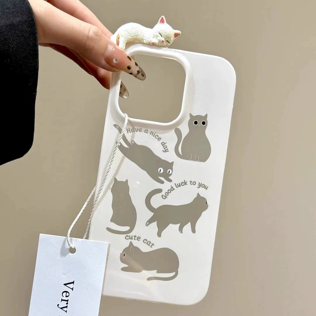 Cute Hollow Kitten Illustration Three-dimensional Cat Cute Mobile Phone Case Suitable for iPhone16 iPhone15 iPhone14 iPhone13